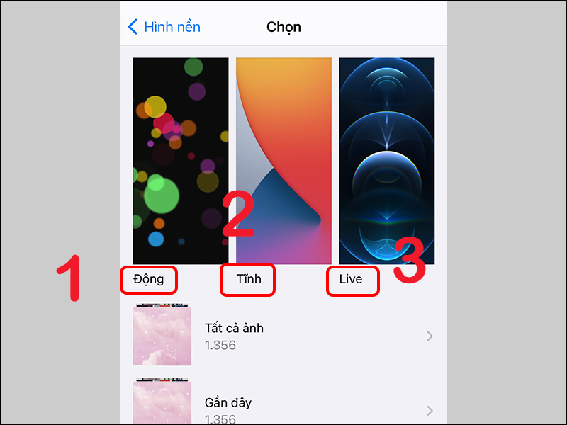 Hình nền Động, Tĩnh và Live có sẵn từ iPhone